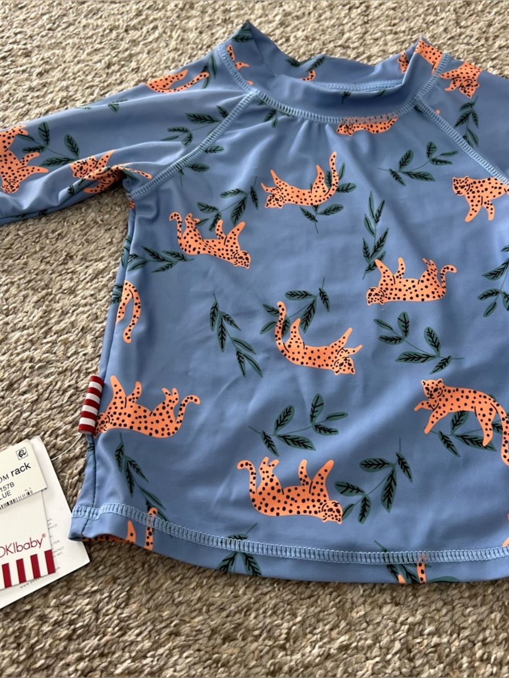 Sookibaby  Blue Baby Rashguard with Orange Cheetahs Size 18/24 Months NWT